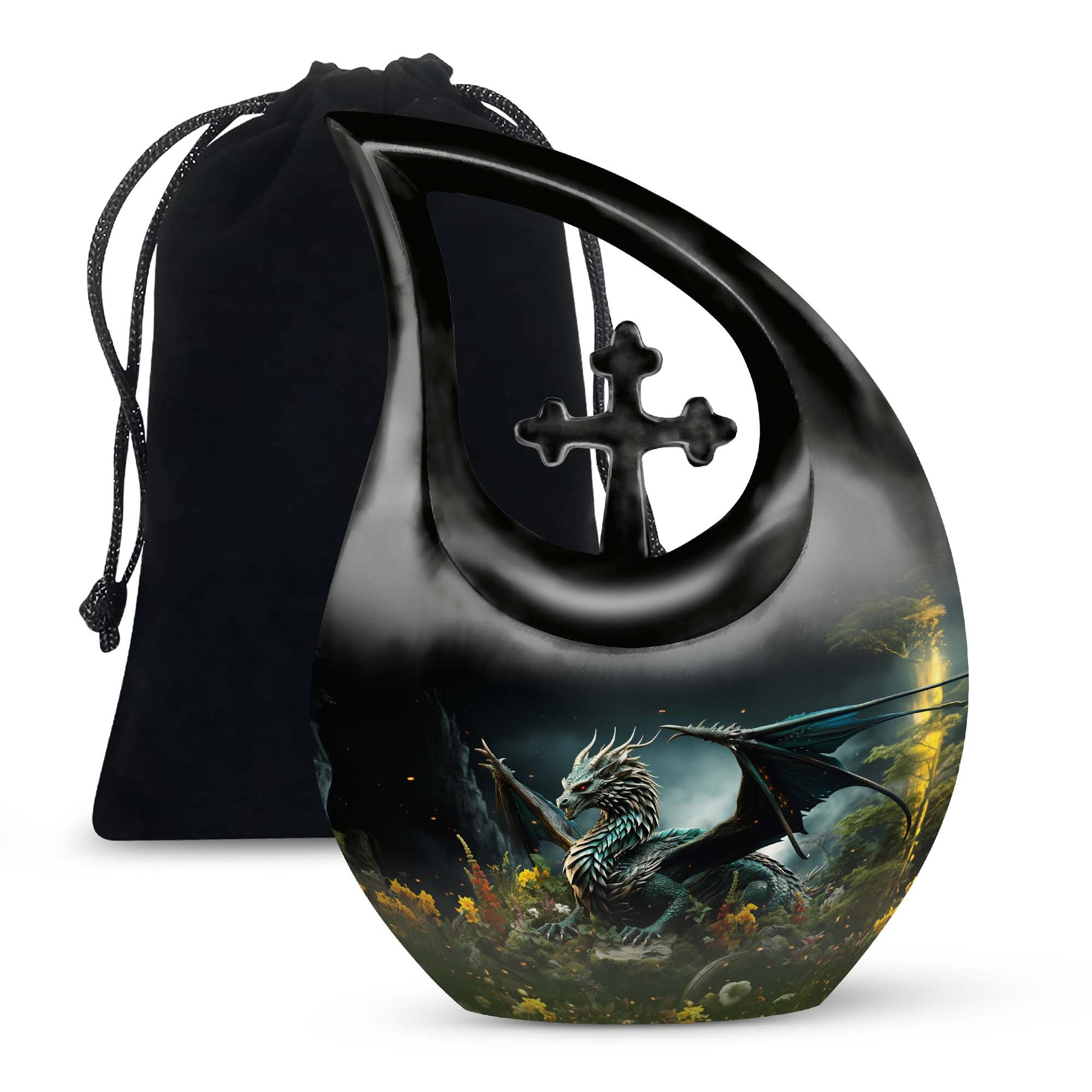 Black Dragon Theme Funeral Urn - Black Aluminium Cremation Urn For Loved Ones