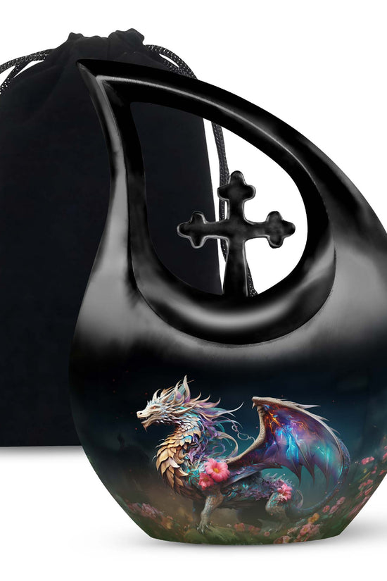Dragon Warrior Theme Funeral Urn - Scenic Aluminium Memorial Urn For Ashes