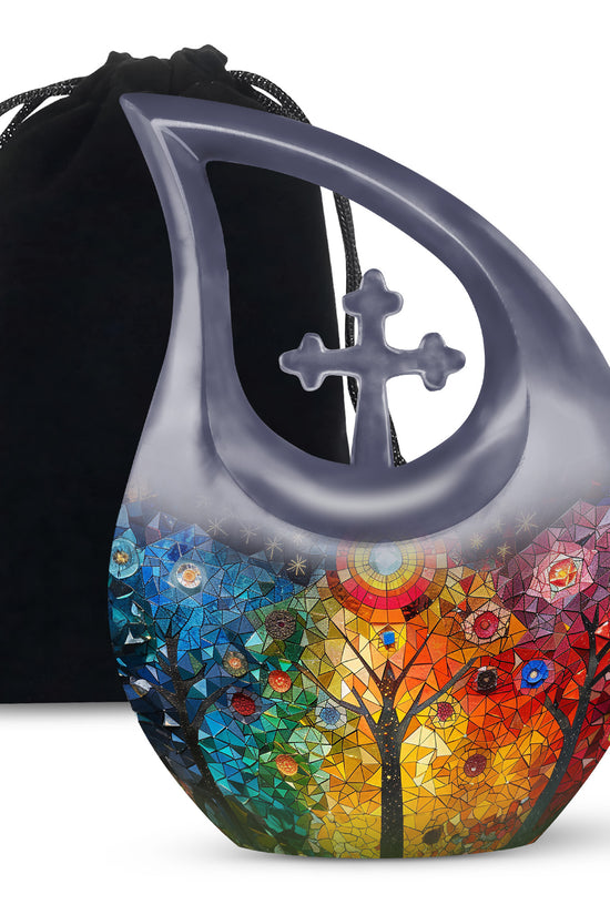 Colourful Artistic Tree Cremation Urn - Large Funeral Urn For Ashes