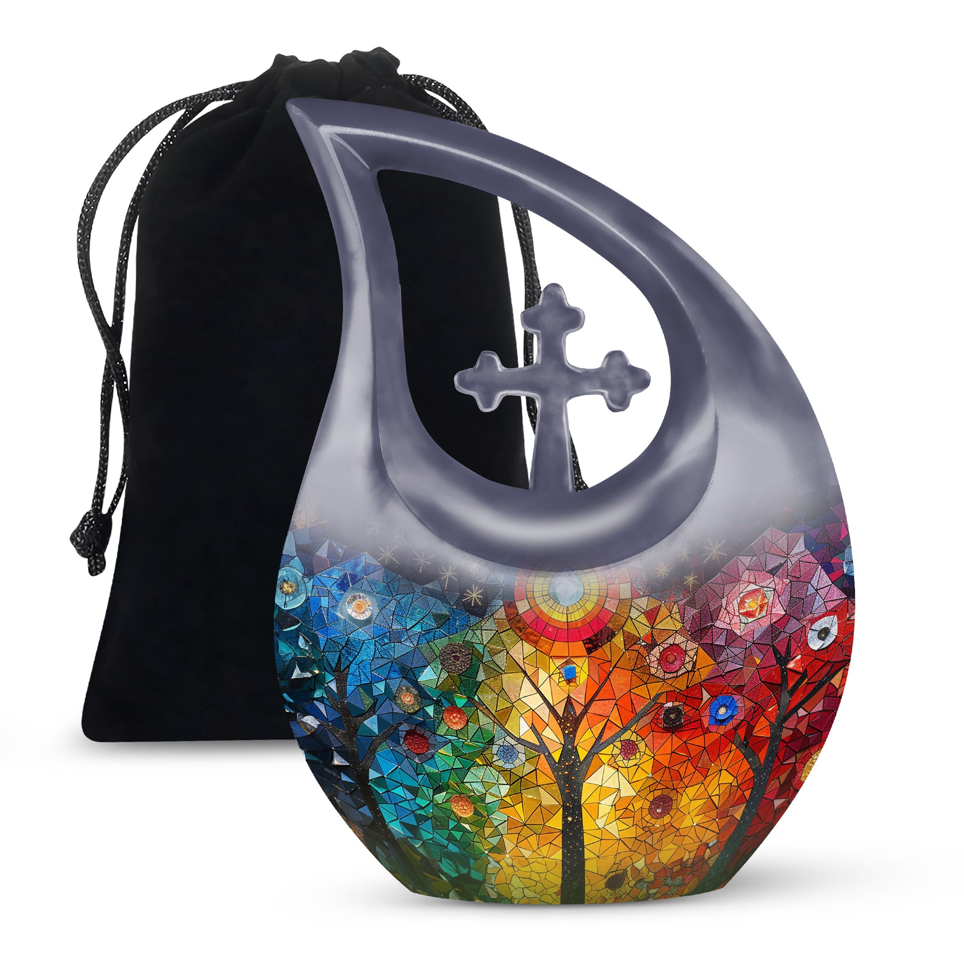Colourful Artistic Tree Cremation Urn - Large Funeral Urn For Ashes