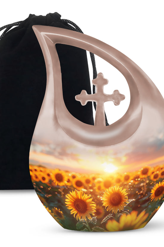 Sunset Sunflower Cremation Urn - Golden Memorial Urn For Ashes
