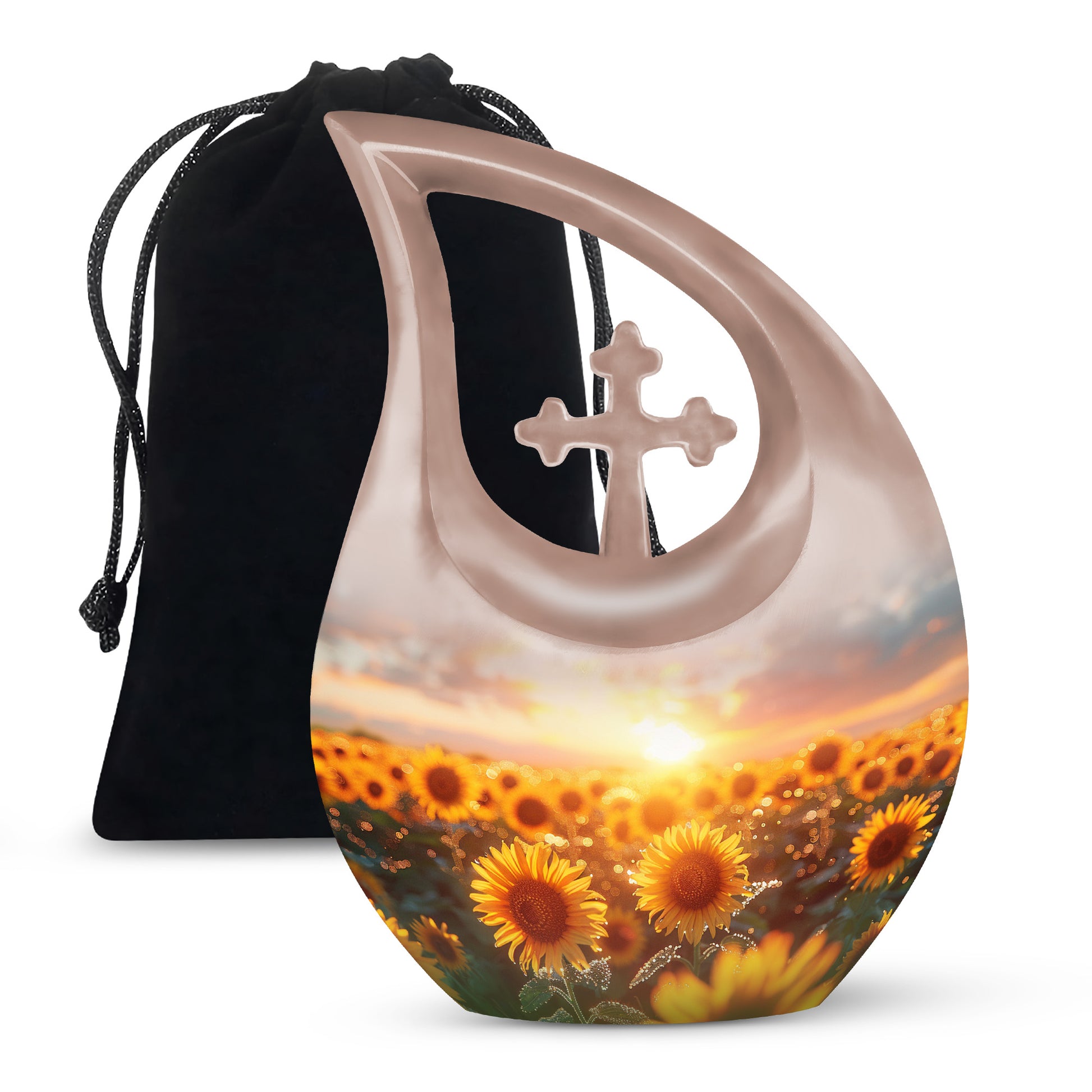 Sunset Sunflower Cremation Urn - Golden Memorial Urn For Ashes