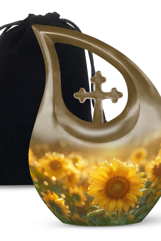 Floral Sunflower Cremation Urn - Peaceful Ashes Urn For Loved Ones