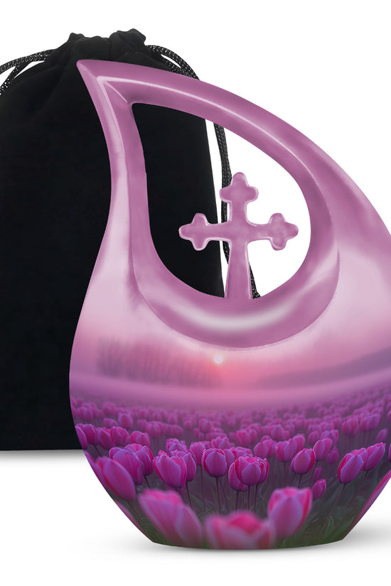 Sunset Pink Tulip Funeral Urn - Elegant Cremation Urn For Human Ashes