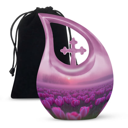 Sunset Pink Tulip Funeral Urn - Elegant Cremation Urn For Human Ashes