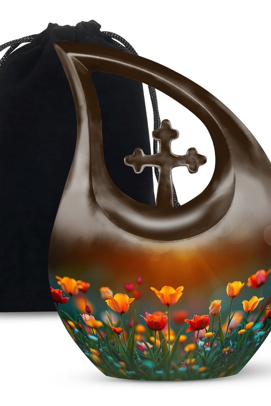 Tulip Garden Memorial Urn - Flower Theme Funeral Urn For Ashes