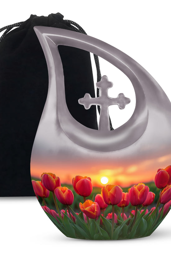 Orange Tulip Cremation Urn - Large Funeral Urn For Adult Ashes