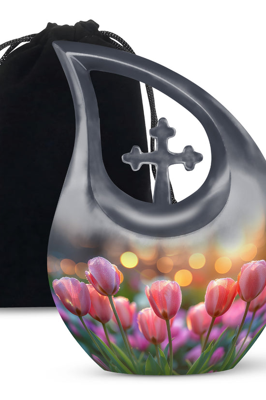 Pink Flower Funeral Urn - Decorative Adult Cremation Urn For Ashes