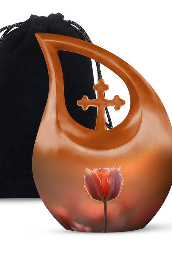 Orange Tulip Funeral Urn - Decorative Flower Cremation Urn For Human Ashes