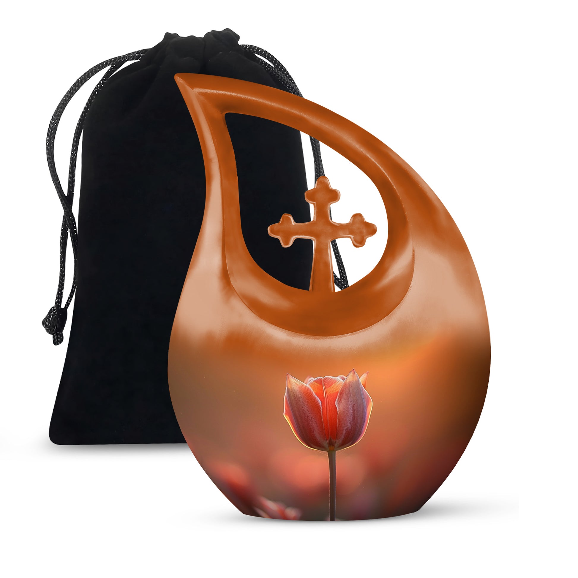 Orange Tulip Funeral Urn - Decorative Flower Cremation Urn For Human Ashes
