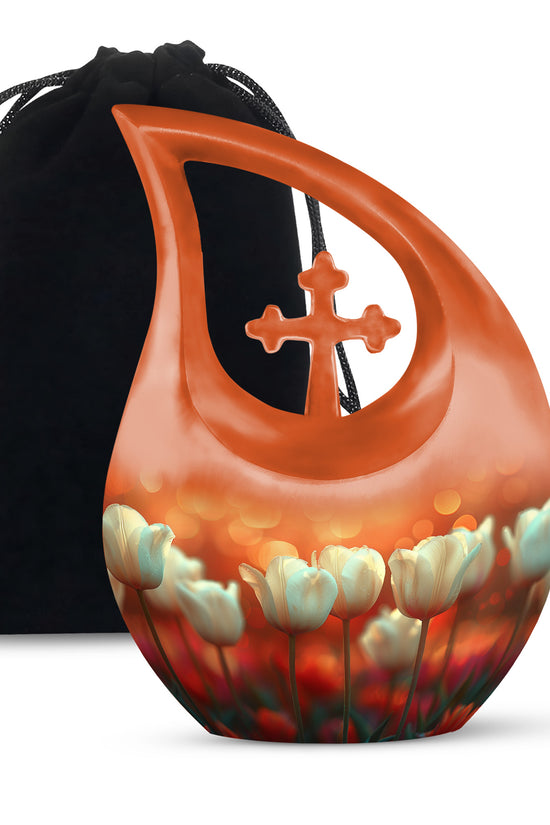 White Tulip Cremation Urn - Elegant Floral Memorial Urn For Adults