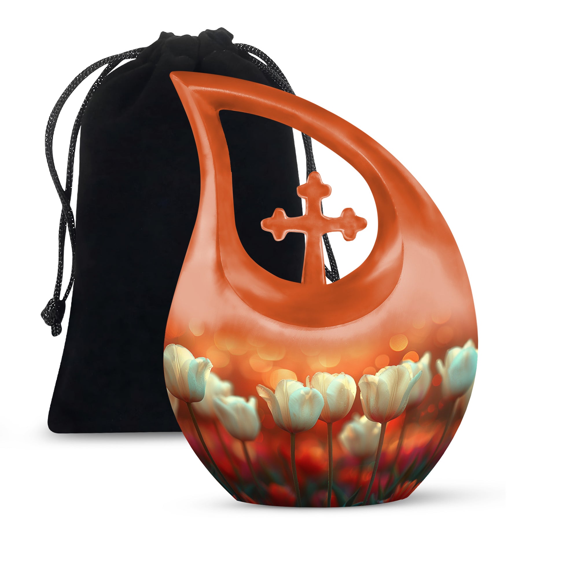 White Tulip Cremation Urn - Elegant Floral Memorial Urn For Adults