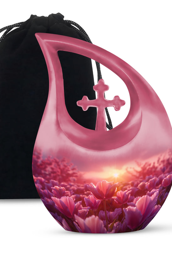 Pink Tulip Cremation Urn - Sunset Floral Memorial Urn For Adults