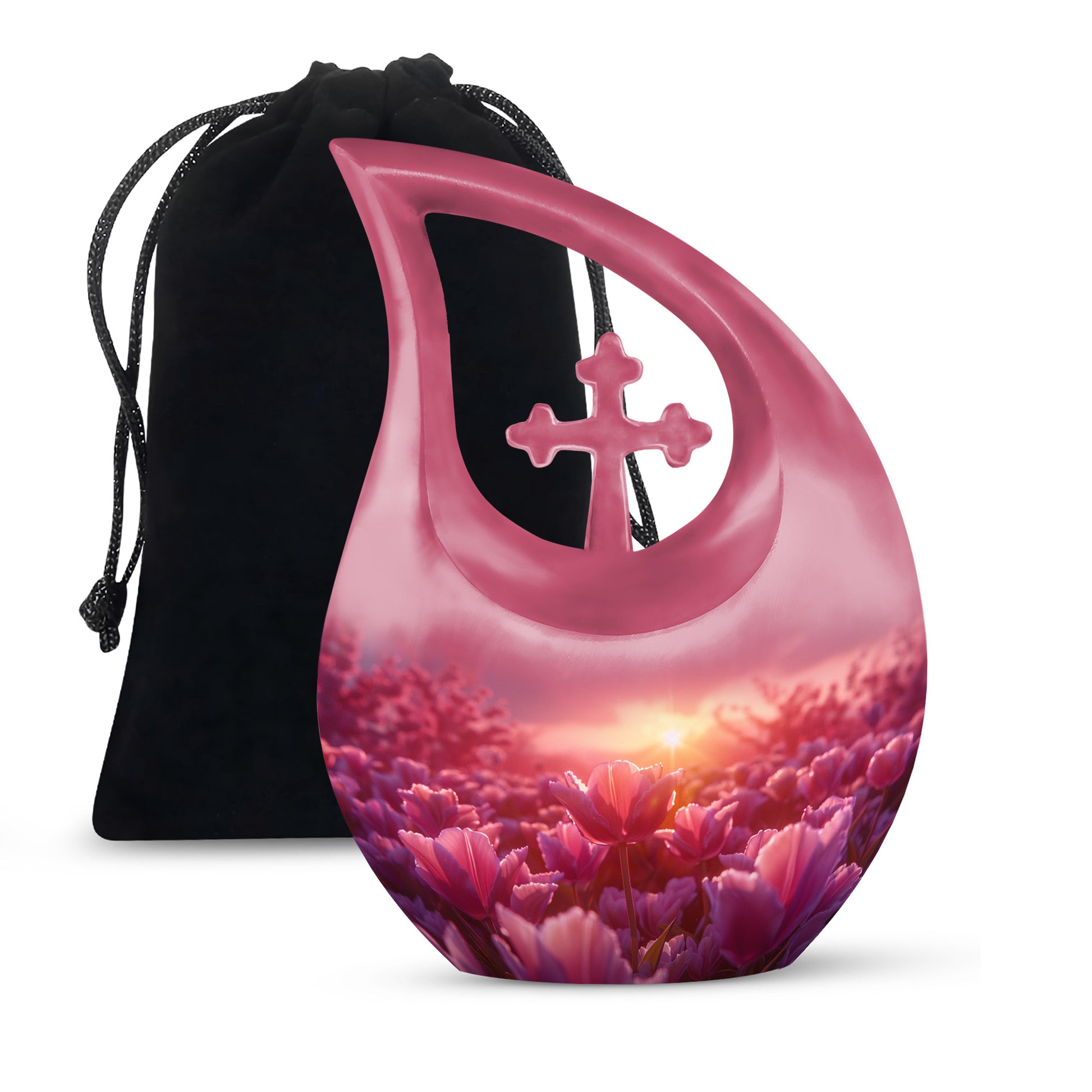Pink Tulip Cremation Urn - Sunset Floral Memorial Urn For Adults