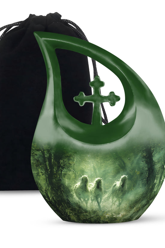 Forest Horse Memorial Urn - Green Aluminium Urn For Adult Urns