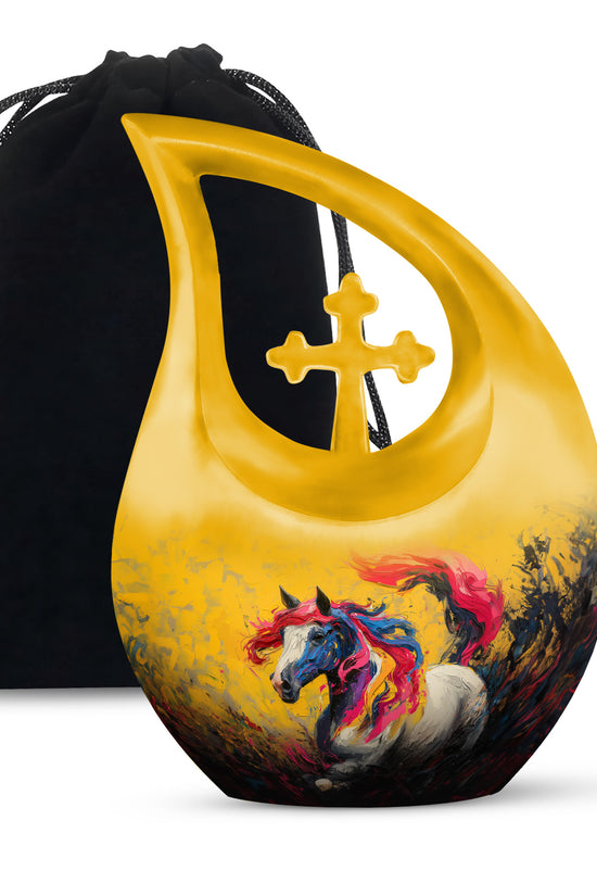 Artistic Horse Cremation Urn - Yellow Aluminium Funeral Urn For Ashes