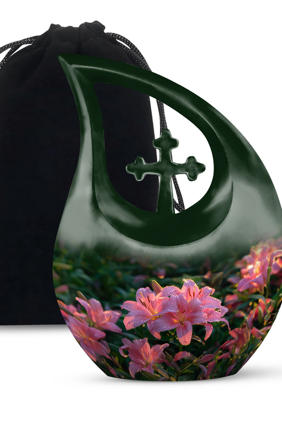 Pink Lily Cremation Urn - Elegant Floral Memorial Urn For Adult Ashes