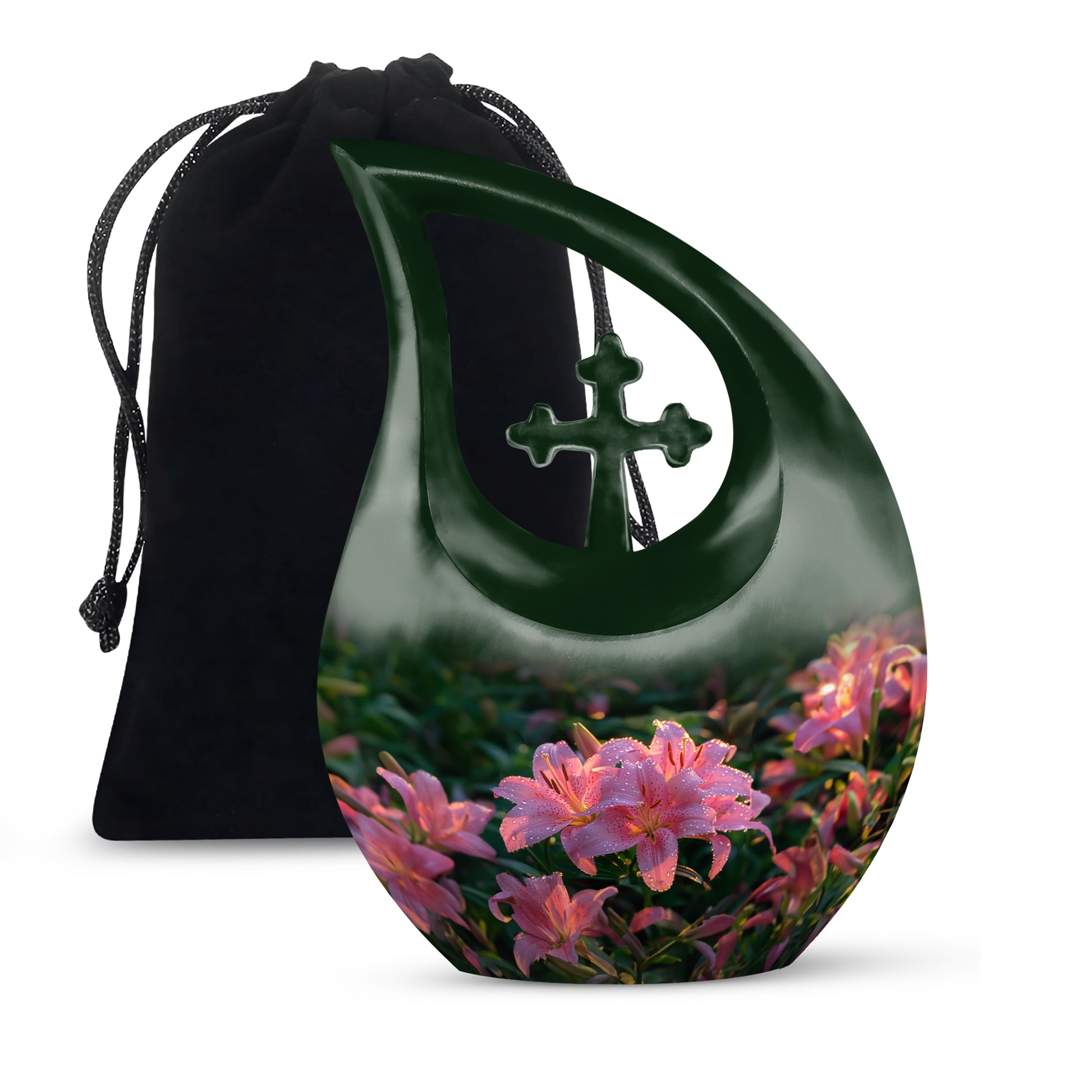 Pink Lily Cremation Urn - Elegant Floral Memorial Urn For Adult Ashes