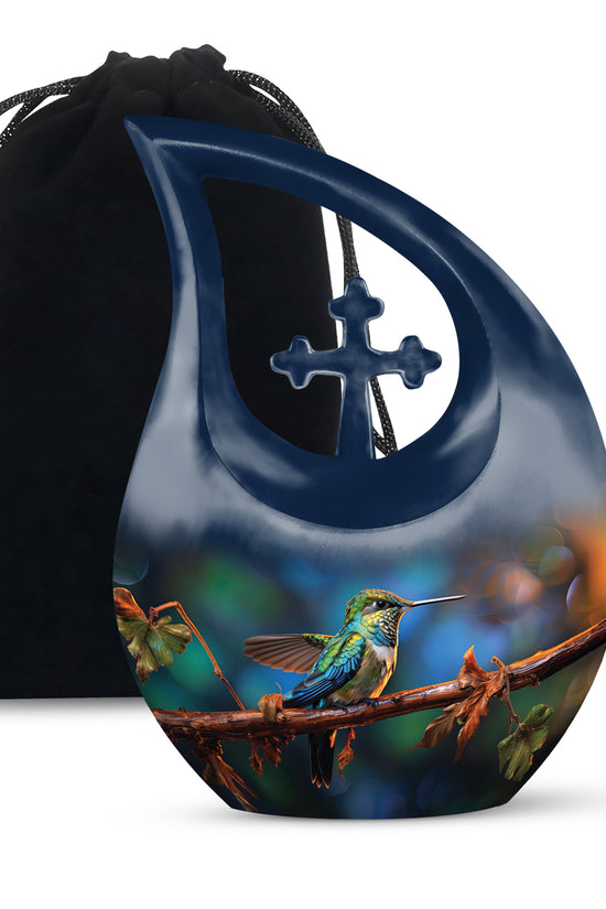 Senic Hummingbird Memorial Urn - Blue Aluminium Urn For Loved Ones