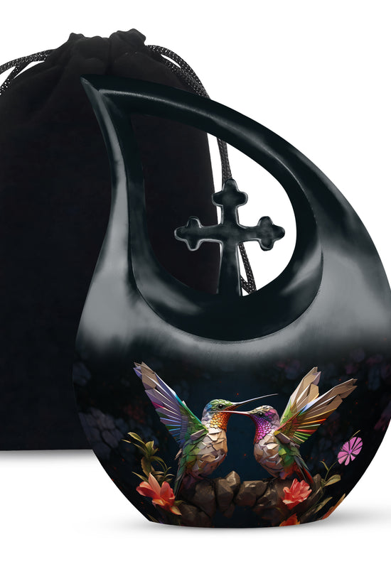Paper Artistic Hummingbird Cremation Urn - Black Aluminium Urn For Burial