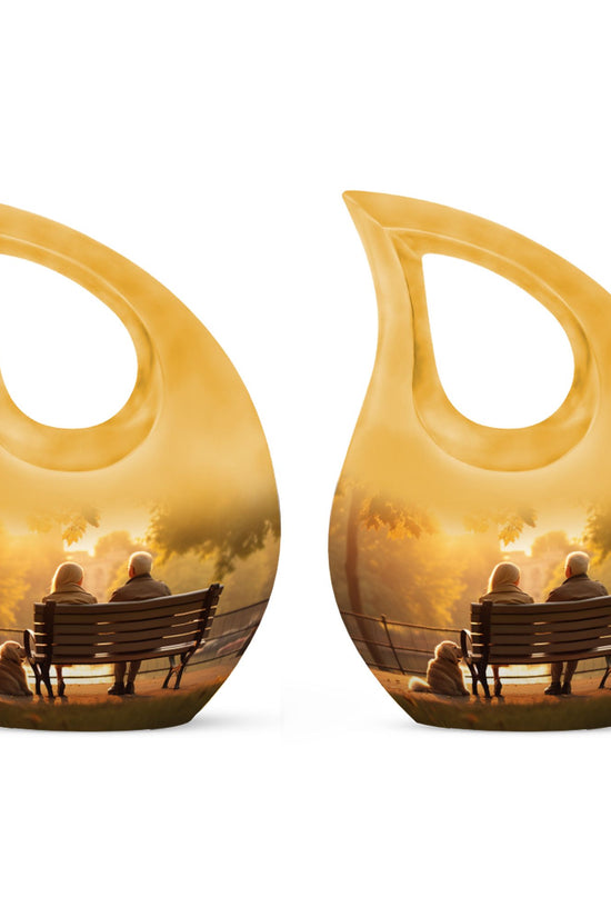 Old Couple Sitting On A Bench Urns For Ashes - Large Adult Urn