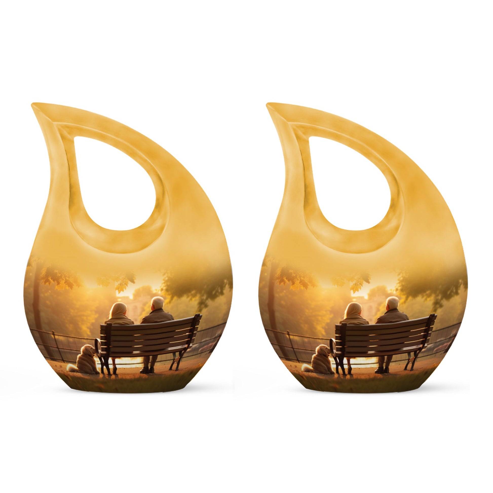 Old Couple Sitting On A Bench Urns For Ashes - Large Adult Urn
