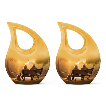 Old Couple Sitting On A Bench Urns For Ashes - Large Adult Urn