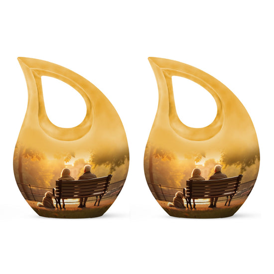 Old Couple Sitting On A Bench Urns For Ashes - Large Adult Urn