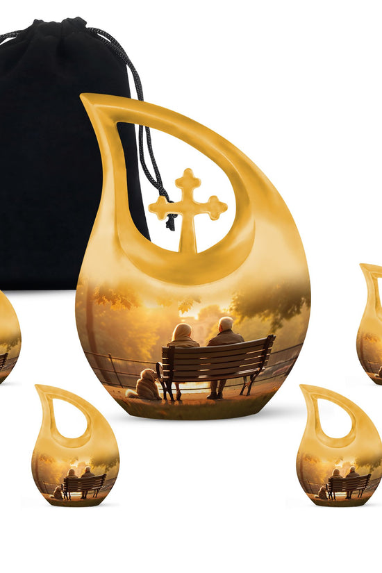 Old Couple Sitting On A Bench Urns For Ashes - Large Adult Urn