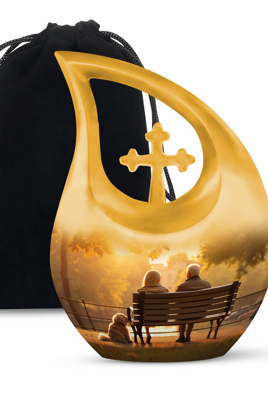 Old Couple Sitting On A Bench Urns For Ashes - Large Adult Urn