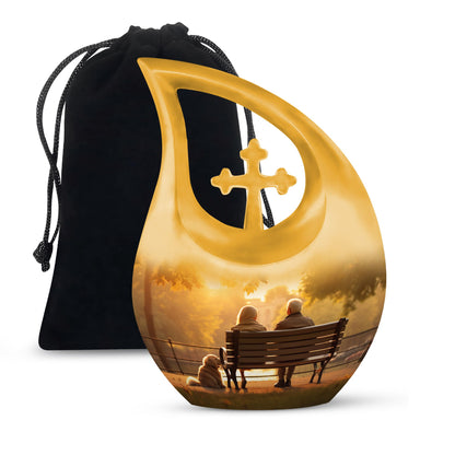 Old Couple Sitting On A Bench Urns For Ashes - Large Adult Urn