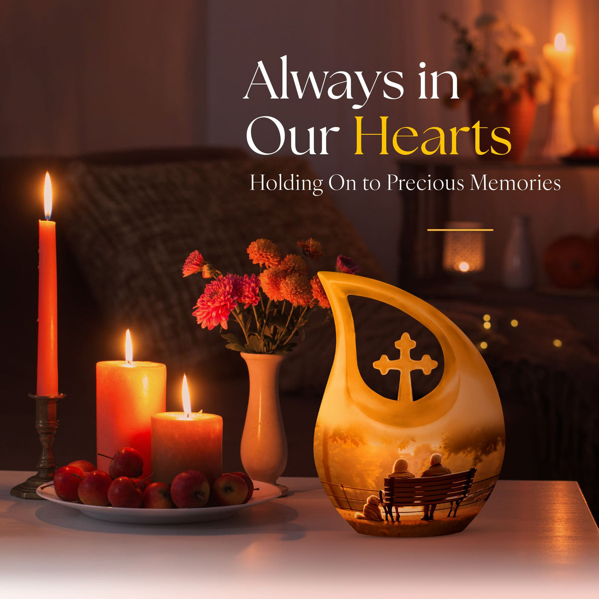 Old Couple Sitting On A Bench Urns For Ashes - Large Adult Urn