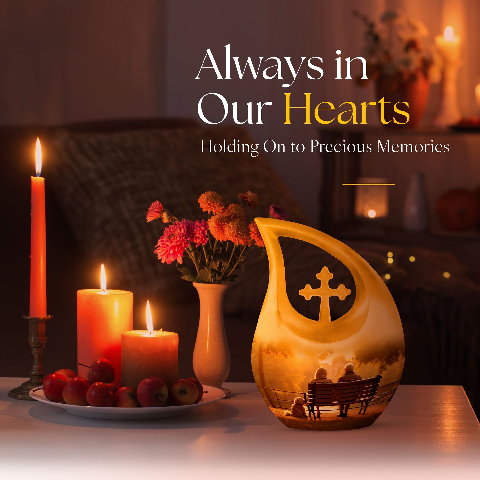 Old Couple Sitting On A Bench Urns For Ashes - Large Adult Urn