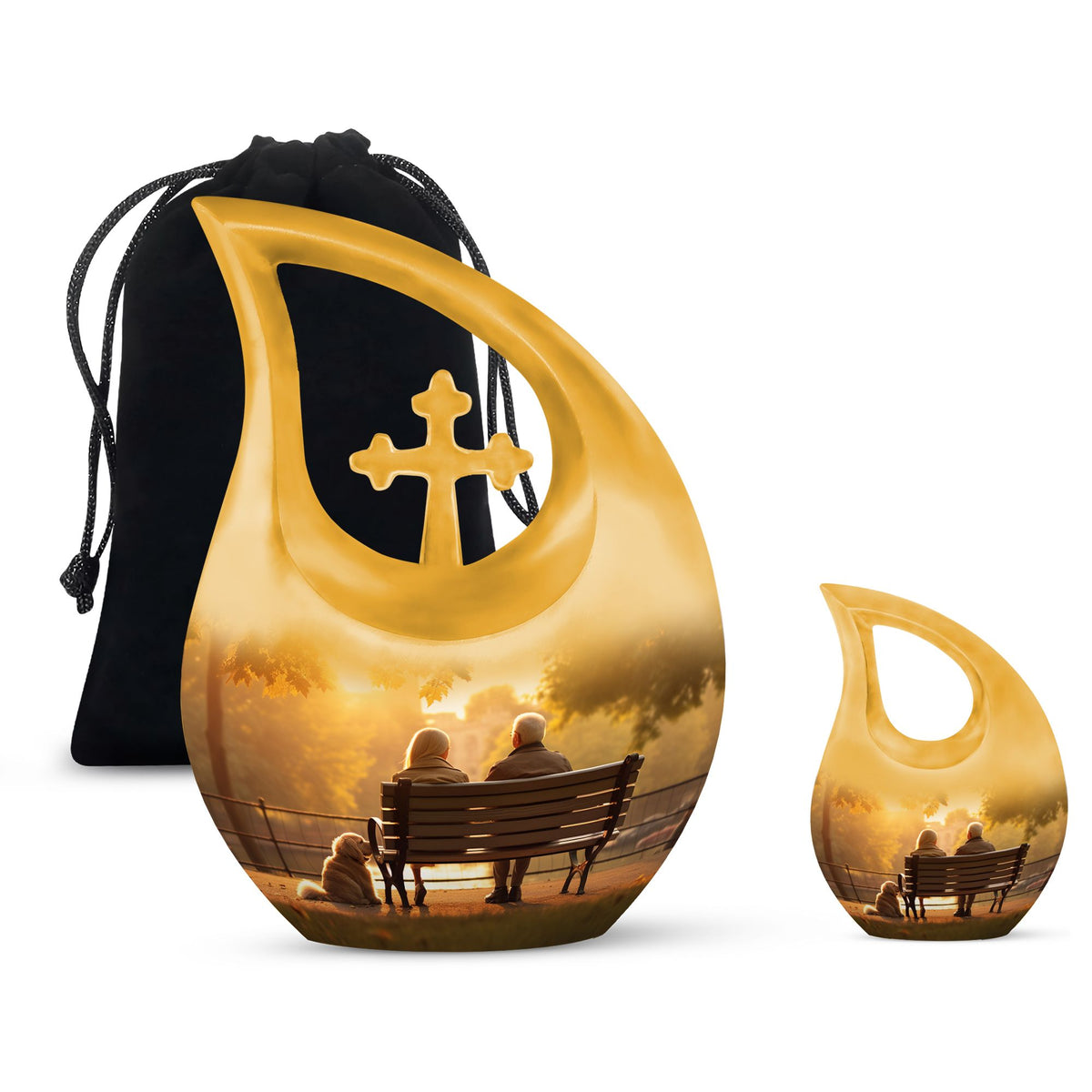 Old Couple Sitting On A Bench Urns For Ashes - Large Adult Urn