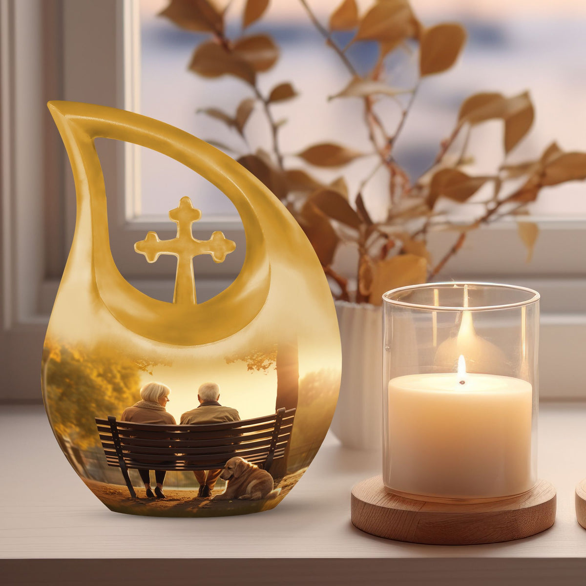 Old Couple Sitting On A Bench Urns For Ashes - Urn Mom Ashes Large