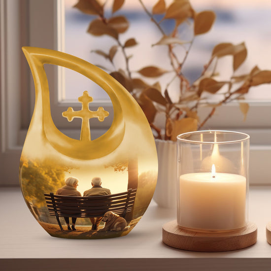 Old Couple Sitting On A Bench Urns For Ashes - Urn Mom Ashes Large
