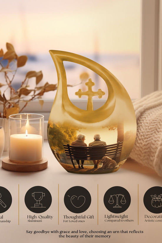 Old Couple Sitting On A Bench Urns For Ashes - Urn Mom Ashes Large