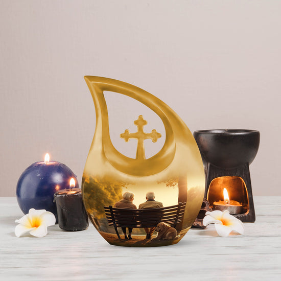 Old Couple Sitting On A Bench Urns For Ashes - Urn Mom Ashes Large
