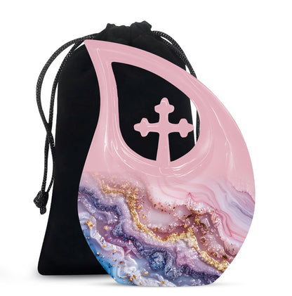 Pink Marble Cremation Urn - Gold Luxury Memorial Urn For Adult Ashes