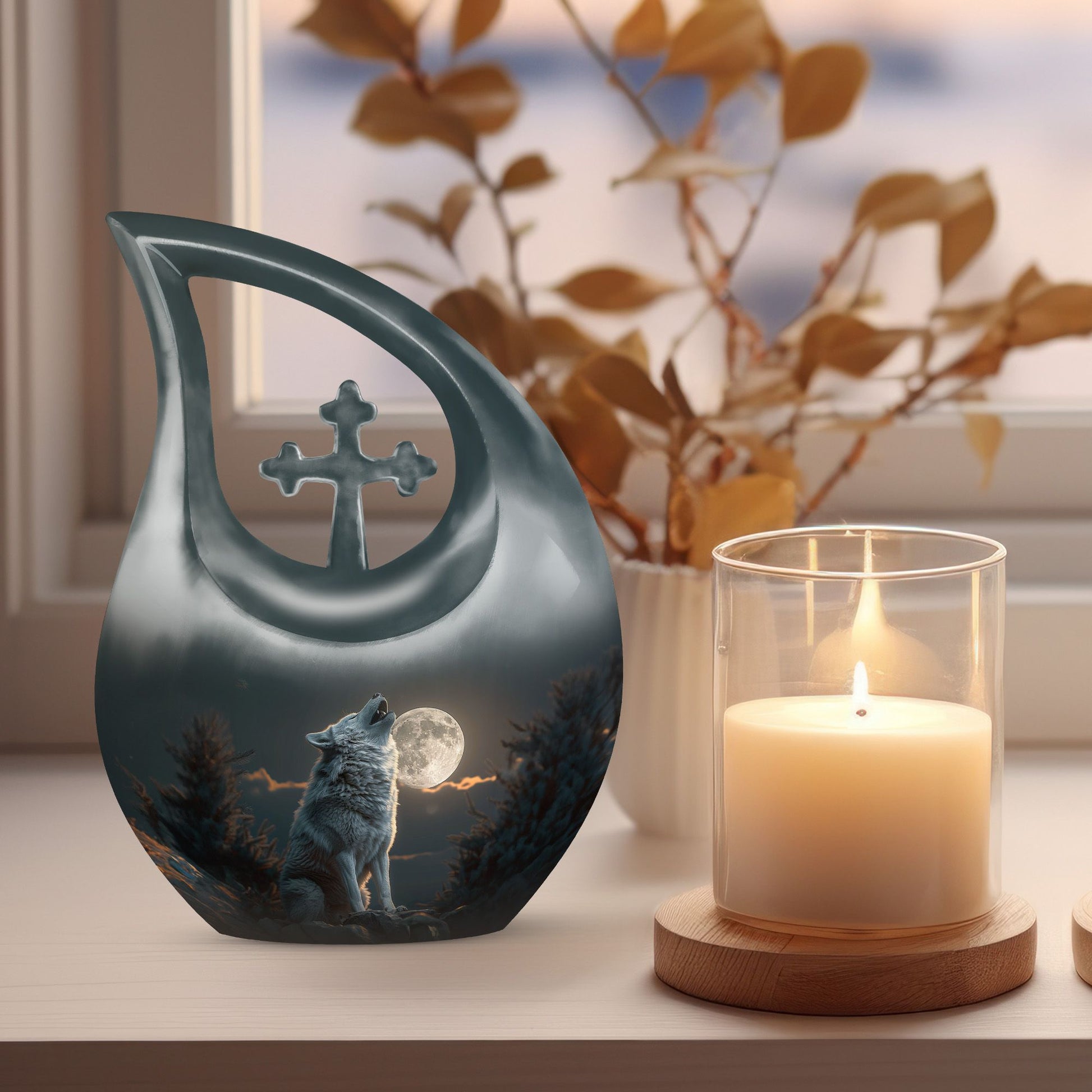 Wolf Howling Urns For Ashes - Ashes Keepsake For Men