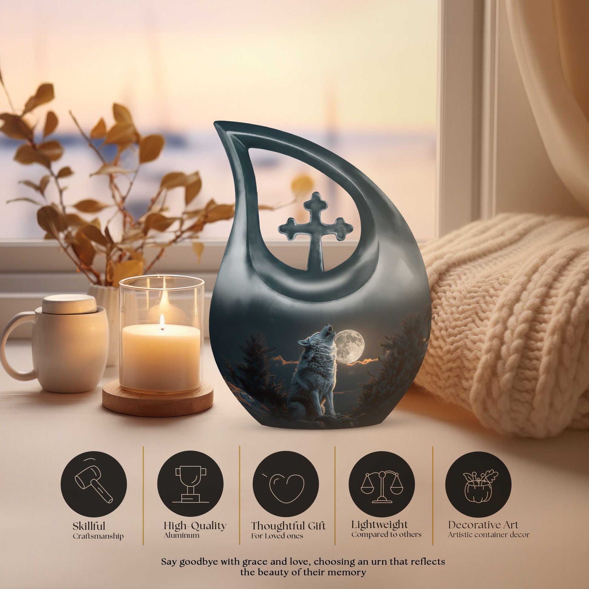 Wolf Howling Urns For Ashes - Ashes Keepsake For Men