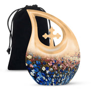 Pink & Blue Floral Funeral Urn - Artistic Memorial Urn For Human Ashes
