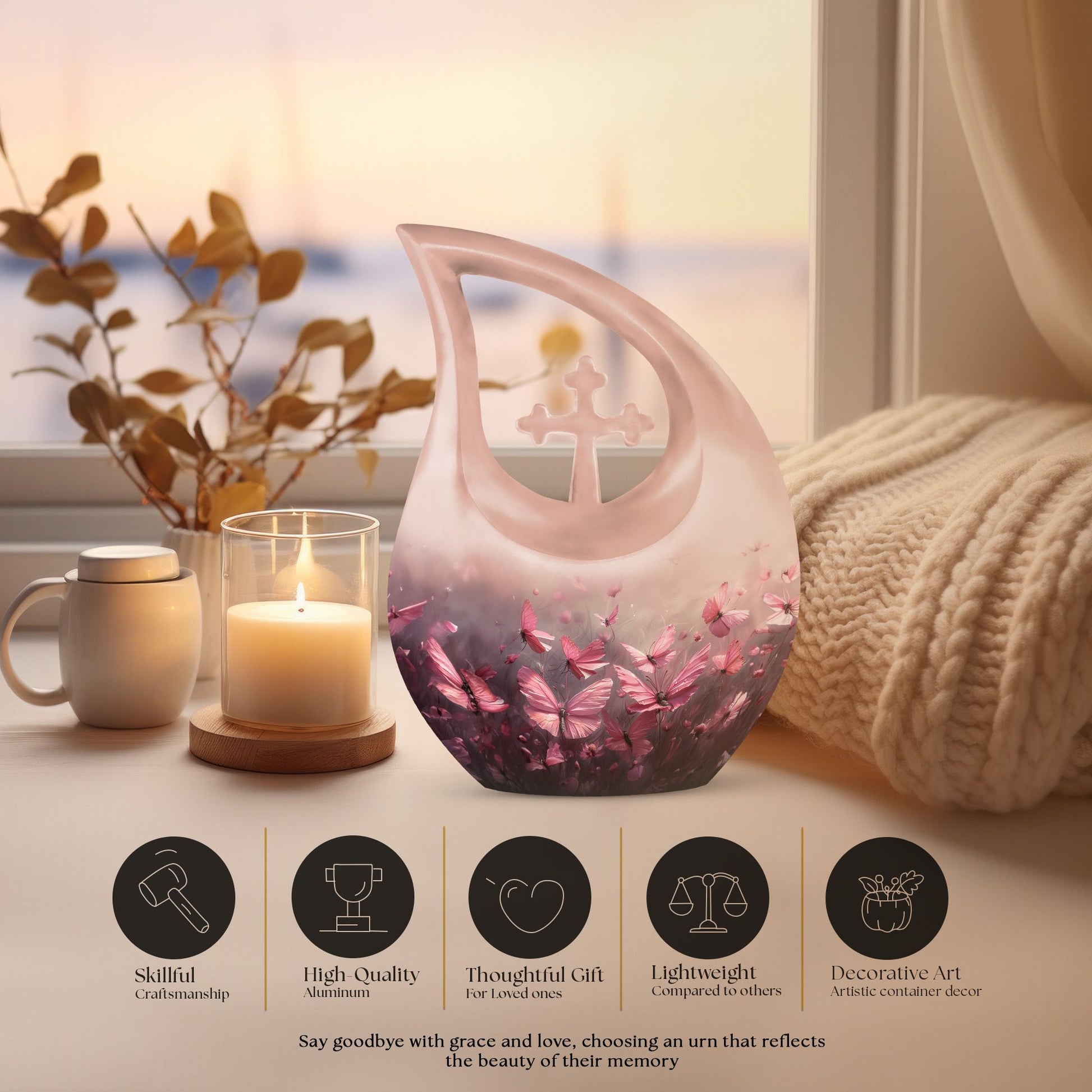 Pink Butterfly Urns For Ashes - Small Urns Women