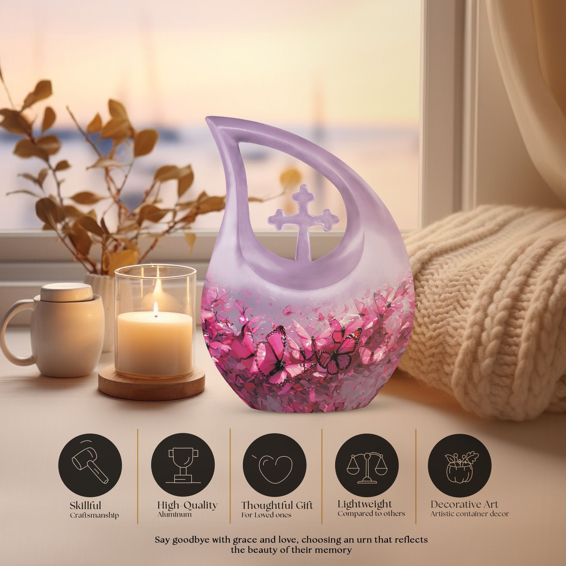 Pink Butterfly Urns For Ashes - Urns For Human Ashes Adult Female