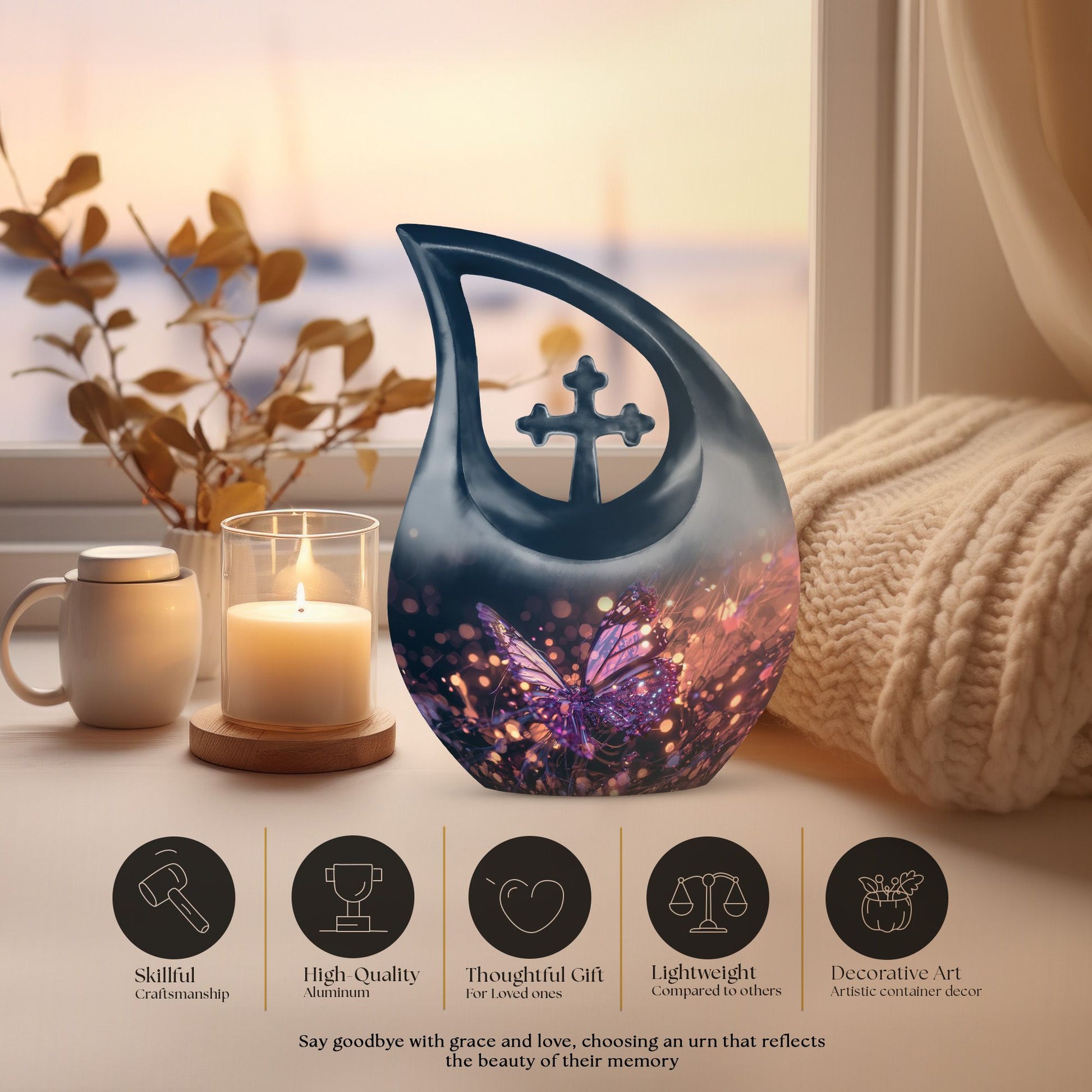 Purple Butterfly Urns For Ashes - Small Urns For Human Ashes Adult Female