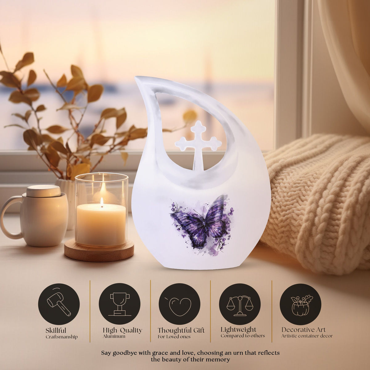 Purple Butterfly Urns For Ashes - Urns For Adult Female Small