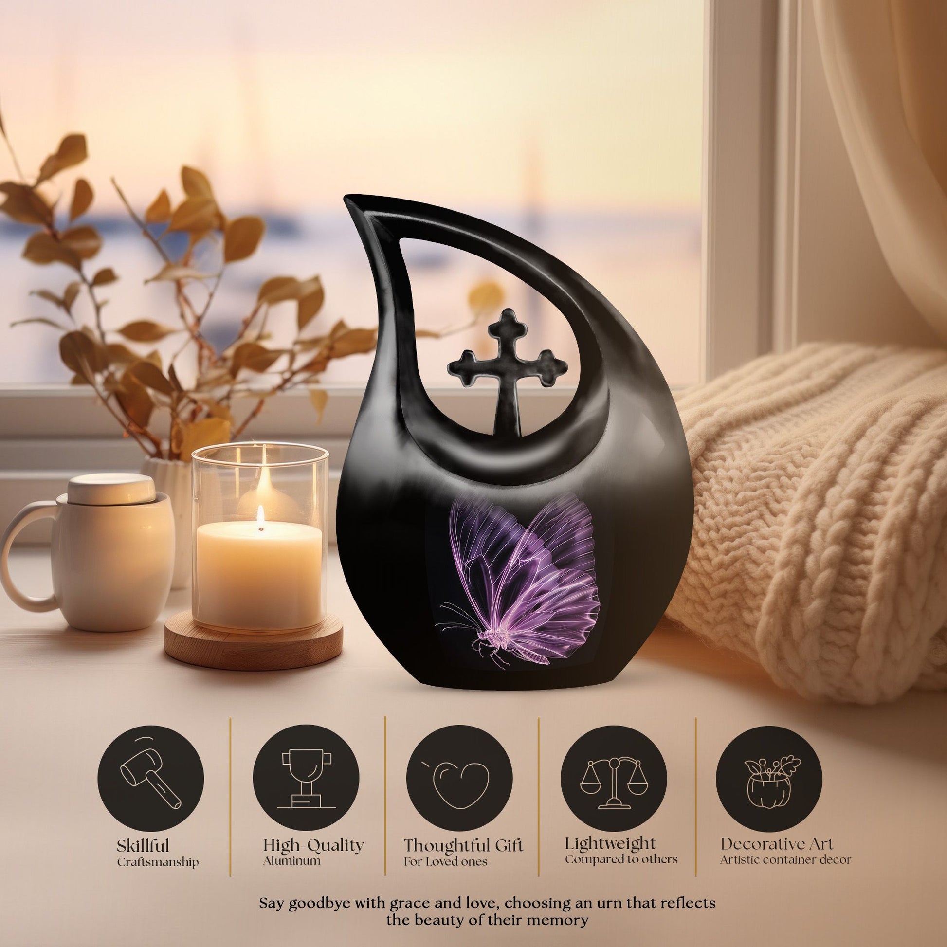 Purple Butterfly Urns For Ashes - Urns For Adult Male Dad