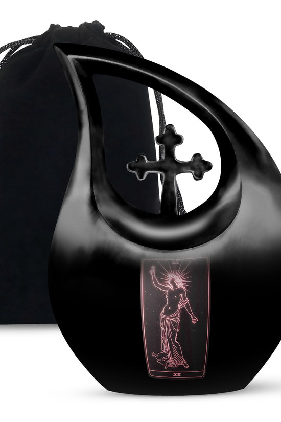 Tarot Art Memorial Urn for Ashes - Unique Black Aluminium Funeral Urn For Burial