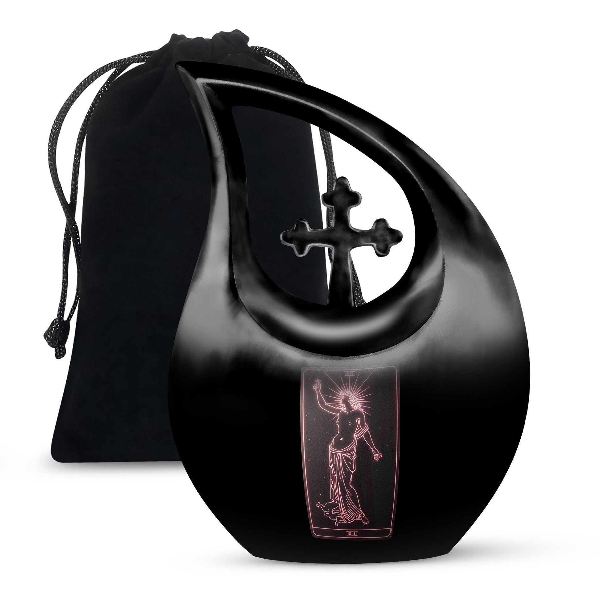 Tarot Art Memorial Urn for Ashes - Unique Black Aluminium Funeral Urn For Burial