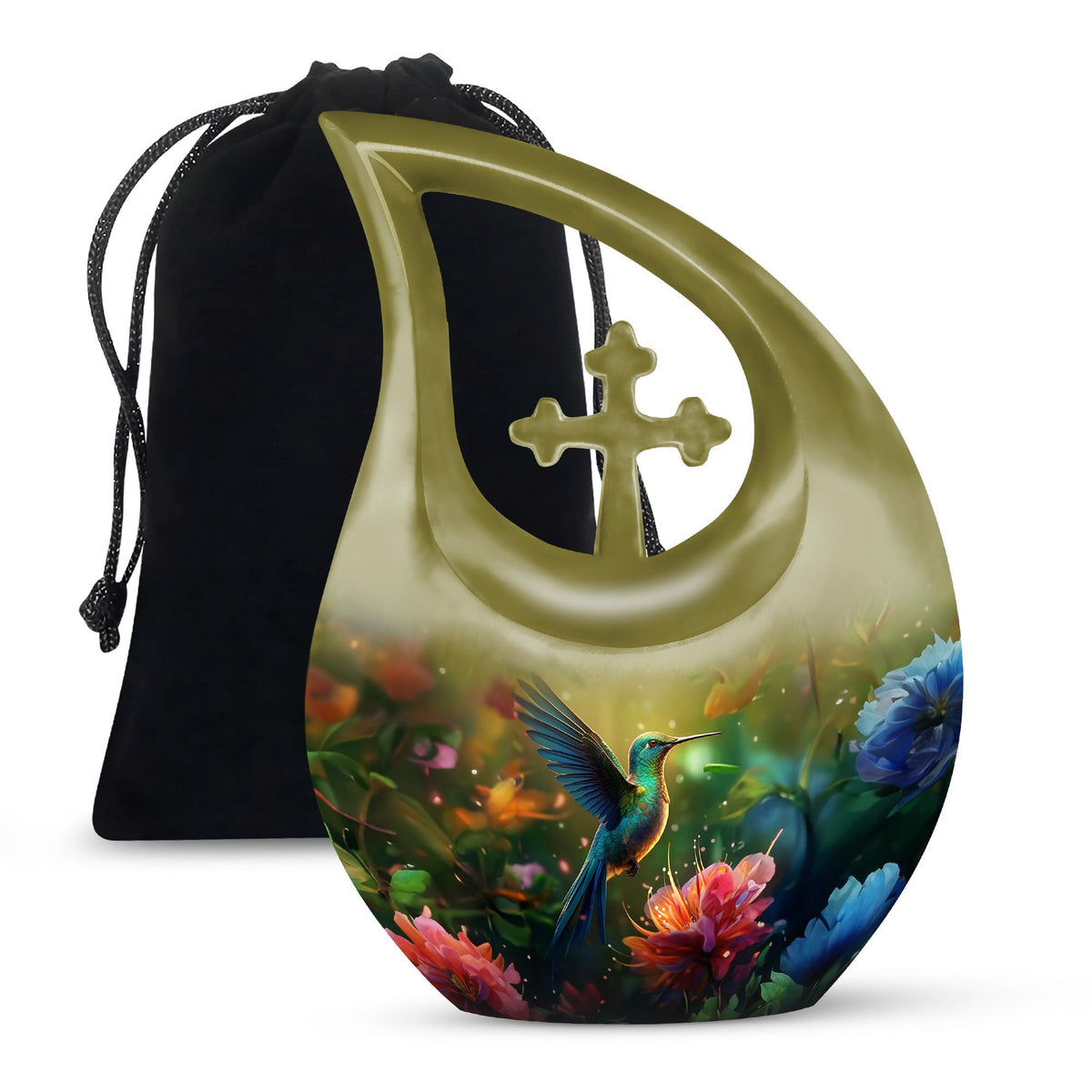Floral Hummingbird Cremation Urn - Memorial Urn For Human Ashes